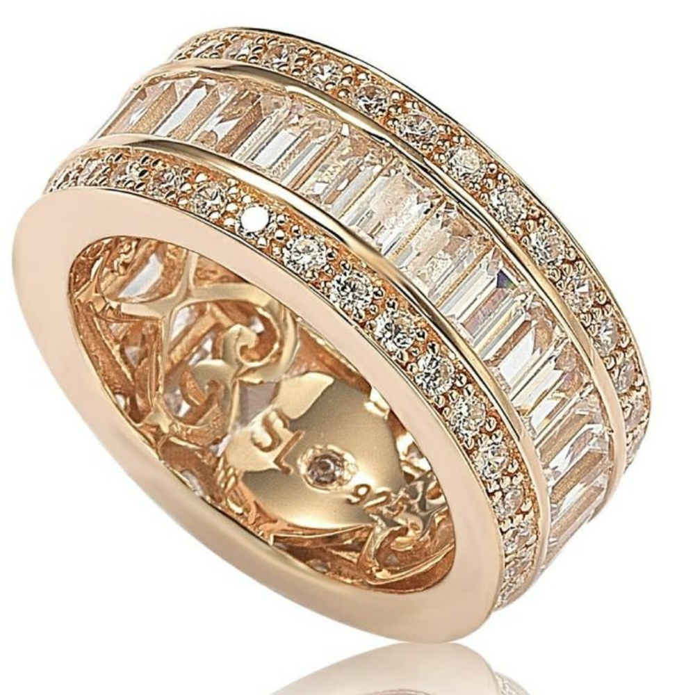 14K Rose Gold Plated Sterling Silver Baguette Cut - Picture 7 of 14